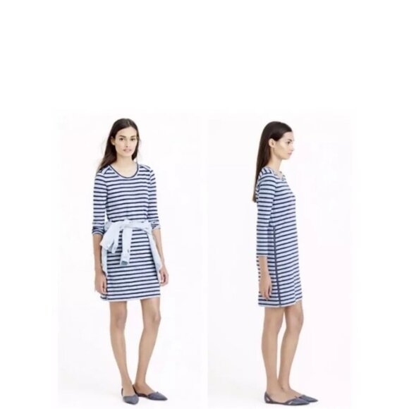 J. Crew Womens Striped Tee Shirt Dress Side Zippers 100% Cotton Blue Gray SZ XS - Picture 2 of 10